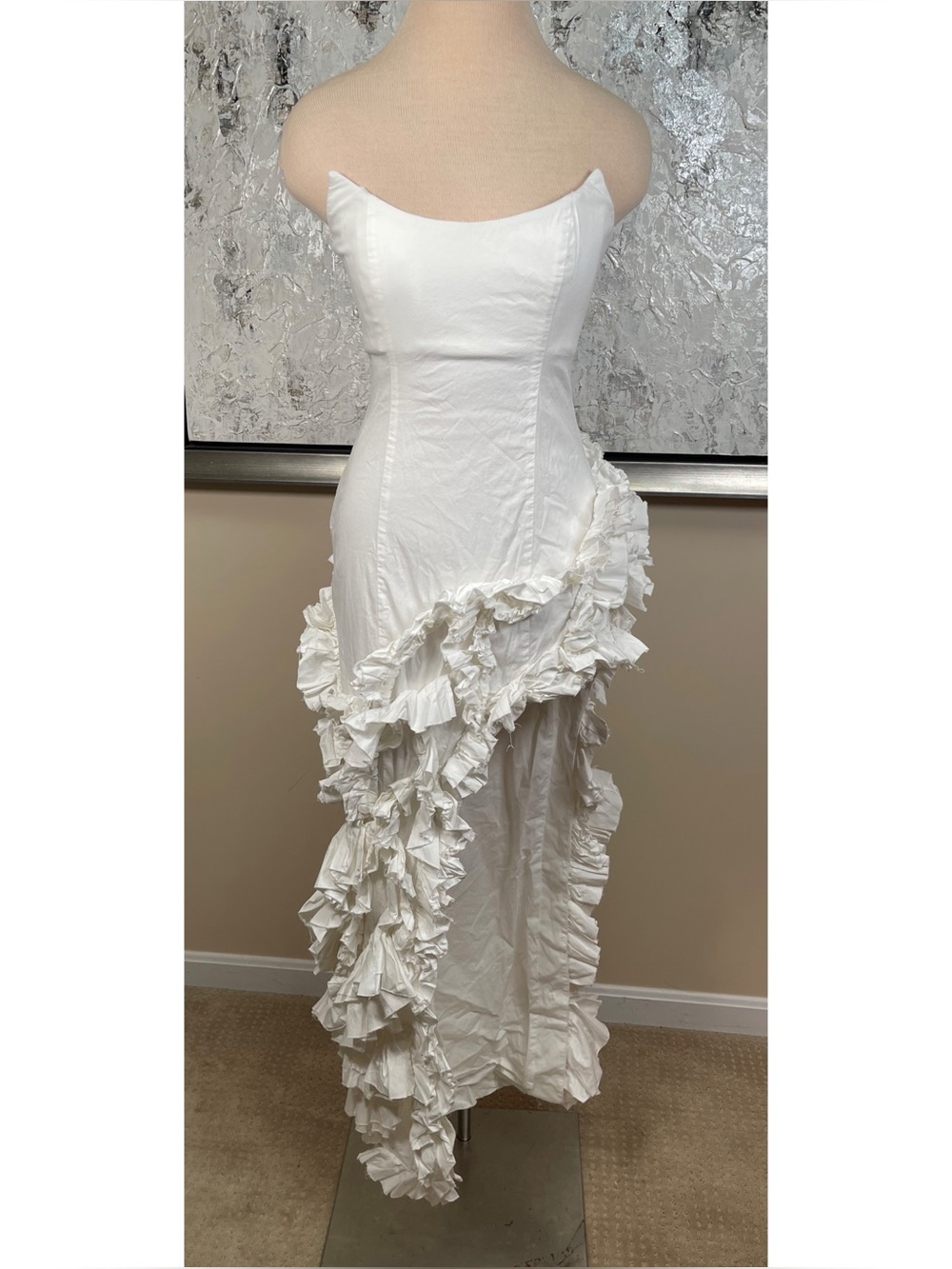 NBD Arabella Strapless Ruffle High Slit White Maxi Dress Size Small - Picture 2 of 10